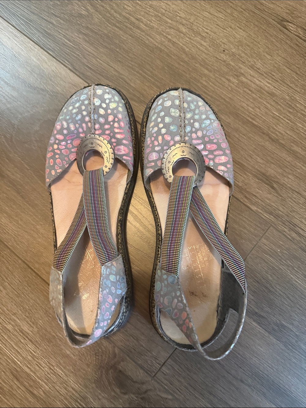 Rieker Pink and Silver Multicolor Elastic Slingback Sandals